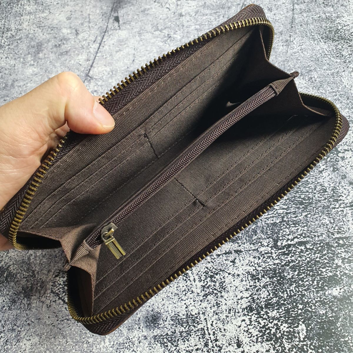 Ví dài cầm tay nam/nữ da bò sáp WL119 - 100% da bò thật