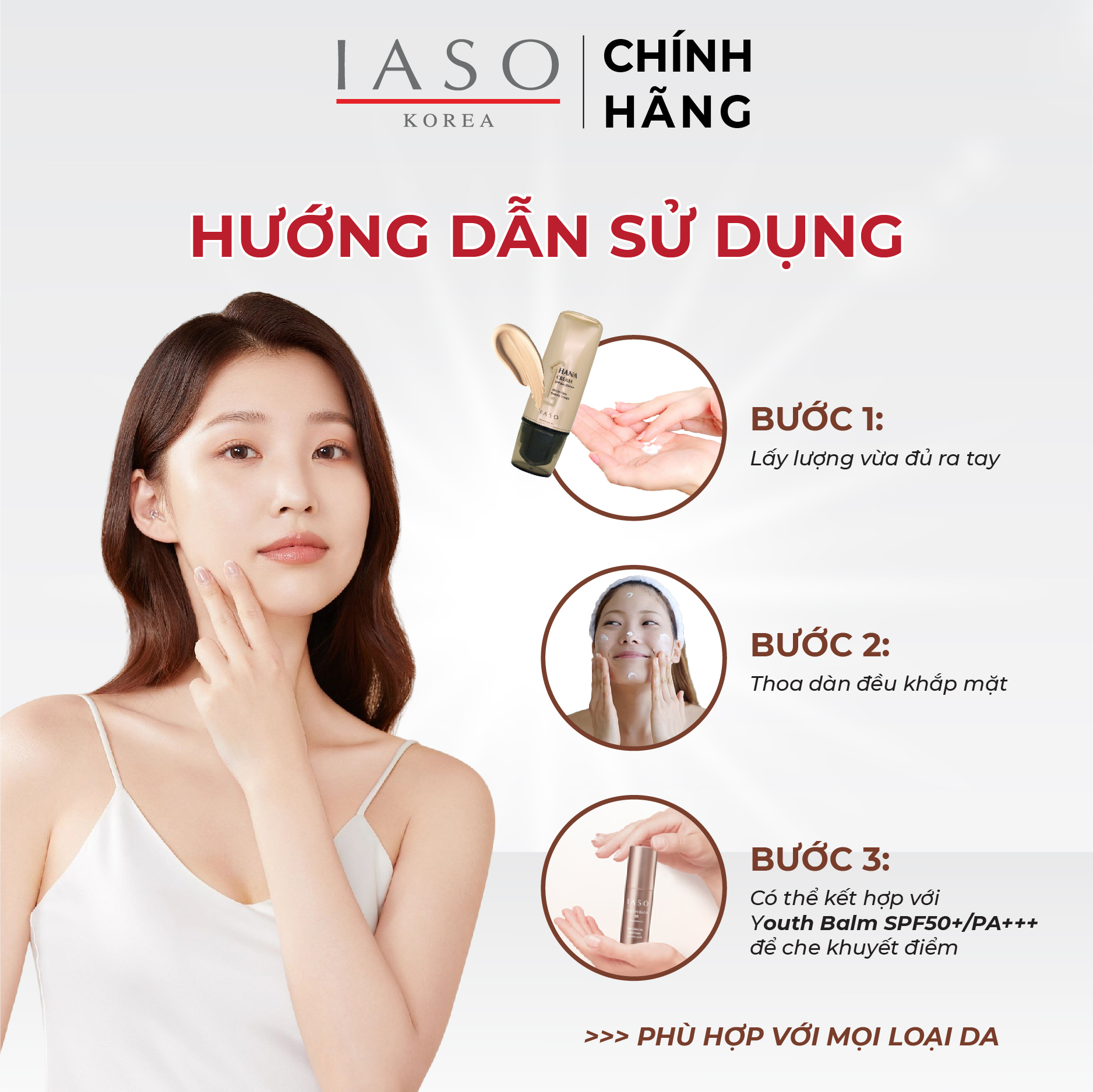 I76 Kem dưỡng nâng tông cao cấp đa năng IASO HANA CREAM SPF50+/PA +++ 40ml