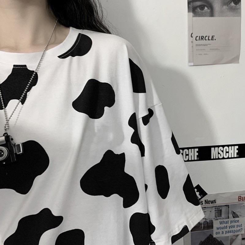 Áo thun tay ngắn unisex FREE SIZE họa tiết bò sữa phong cách thời trang cho giới trẻ.