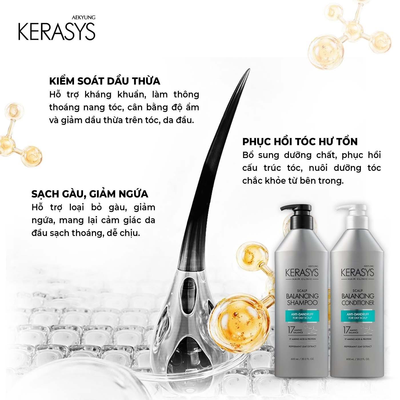 Dầu xả cao cấp Hàn Quốc Kerasys Hair Clinic Scalp Balancing (Ngăn ngừa gàu và cân bằng độ ẩm da đầu, dành cho da đầu dầu) 600ml
