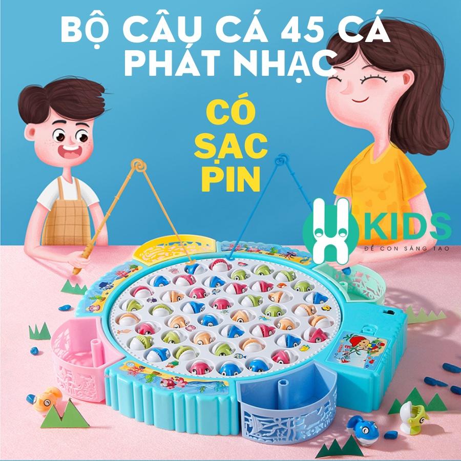 Bộ Đồ Chơi Câu Cá Trẻ Em Có Nhạc Kèm Pin, Bộ Câu Cá Thông Minh Cho Bé To Đẹp Sẵn 4 Cần + 45 Cá Giải Trí Vui Nhộn