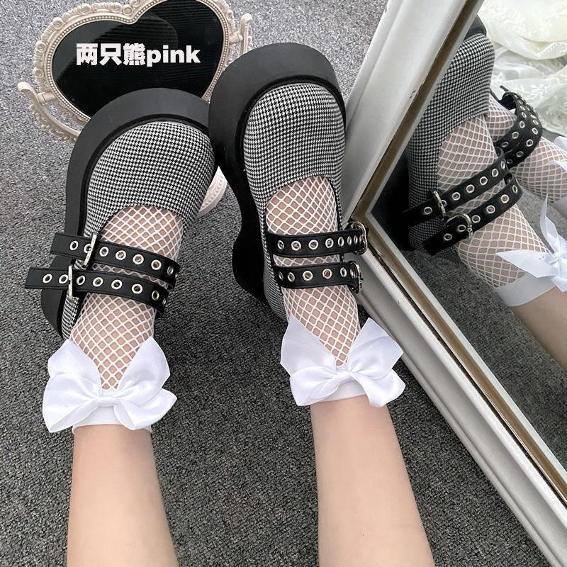 Tất lưới, vớ lưới cổ chân ngắn Đính Nơ (có thể xoay mặt trước sau) phong cách thời trang Lo.lita NhatBan Nữ Women