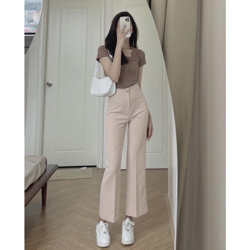 Quần ống suông nữ lưng cao dáng loe cạp cao 1 khuy dài chất tuyết mưa cao cấp thời trang. Quần ống suông nữ trẻ trung.