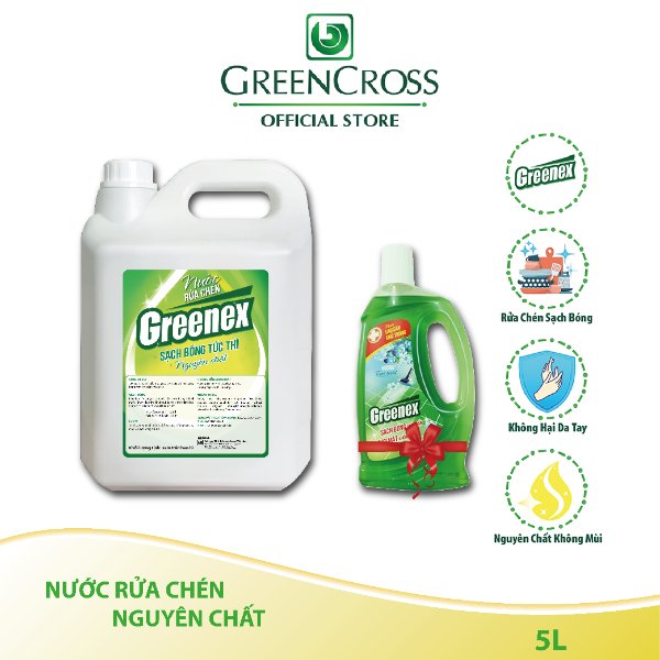 NƯỚC RỬA CHÉN NGUYÊN CHẤT GREENEX - CAN 5L Tặng thêm 1 chai lau sàn khử trùng Greenex 950ml