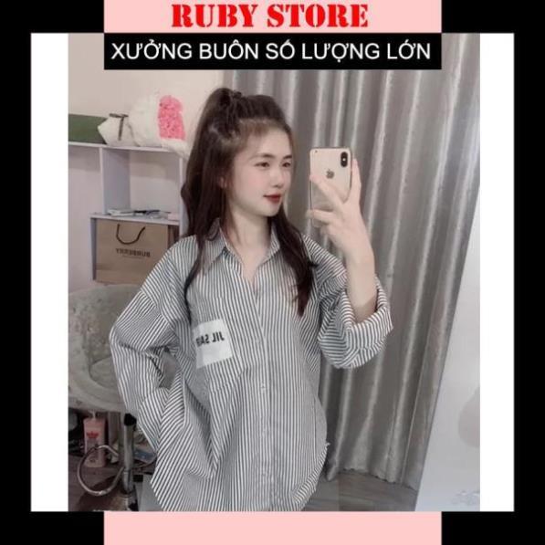 [Hàng Hot] Áo Sơ Mi Unisex Dài Tay Kẻ Túi Chữ Ngực Form Rộng Hàn Quốc️Sơmi Sọc Đi Học Đi Chơi Đẹp