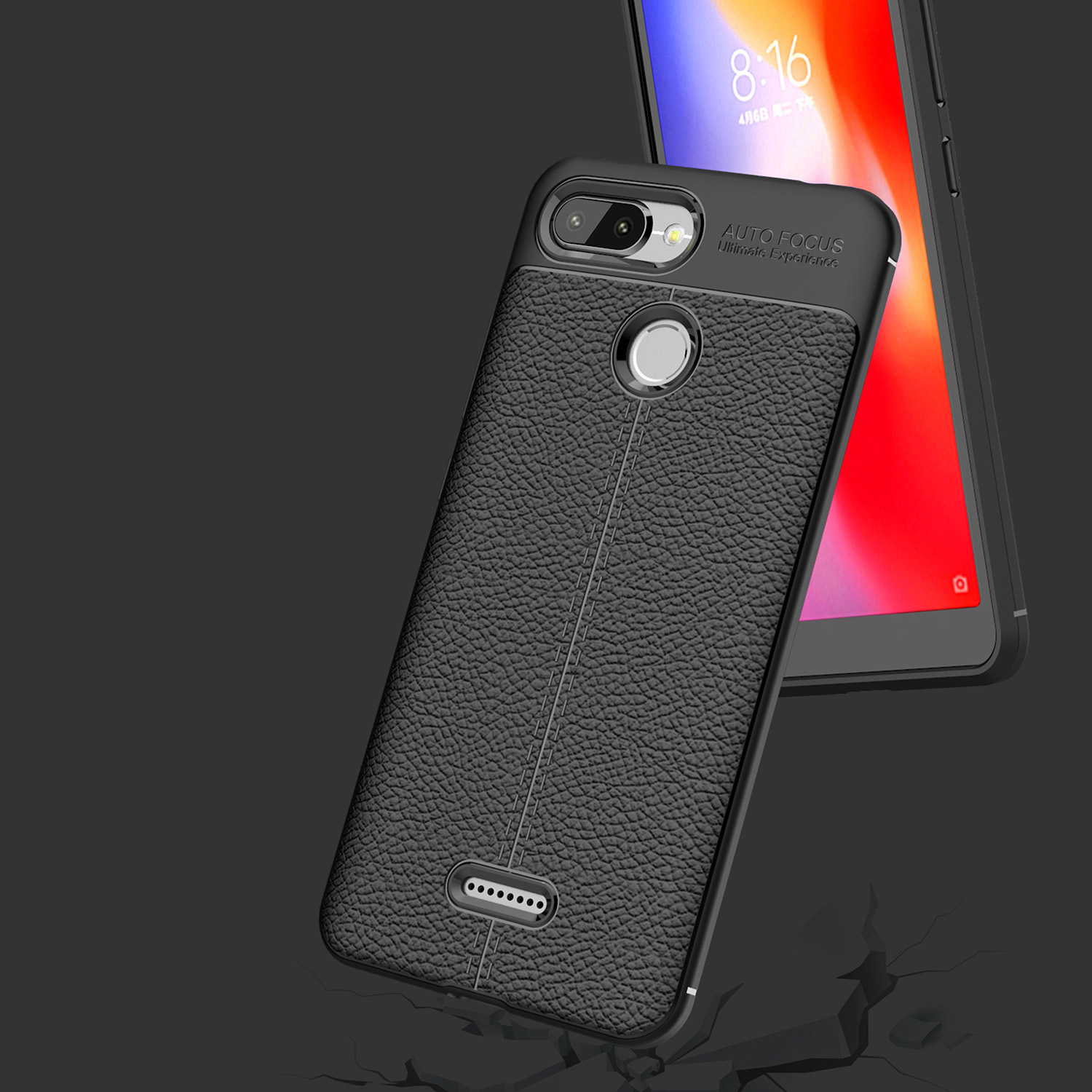 Ốp lưng Silicon Auto Focus giả da, chống sốc dành cho Xiaomi Redmi 6 - Hàng Chính Hãng
