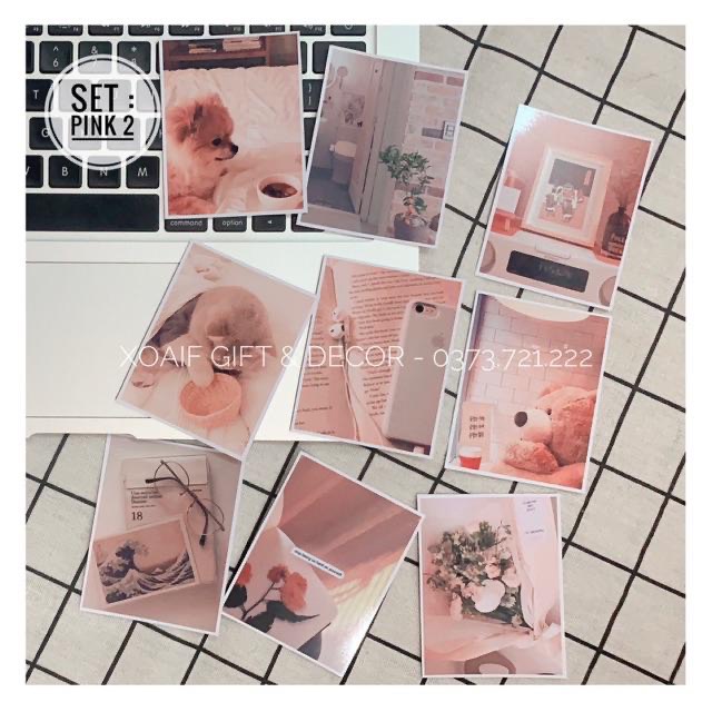 Set thiệp postcard tone Hồng decor trang trí phòng cực xinh