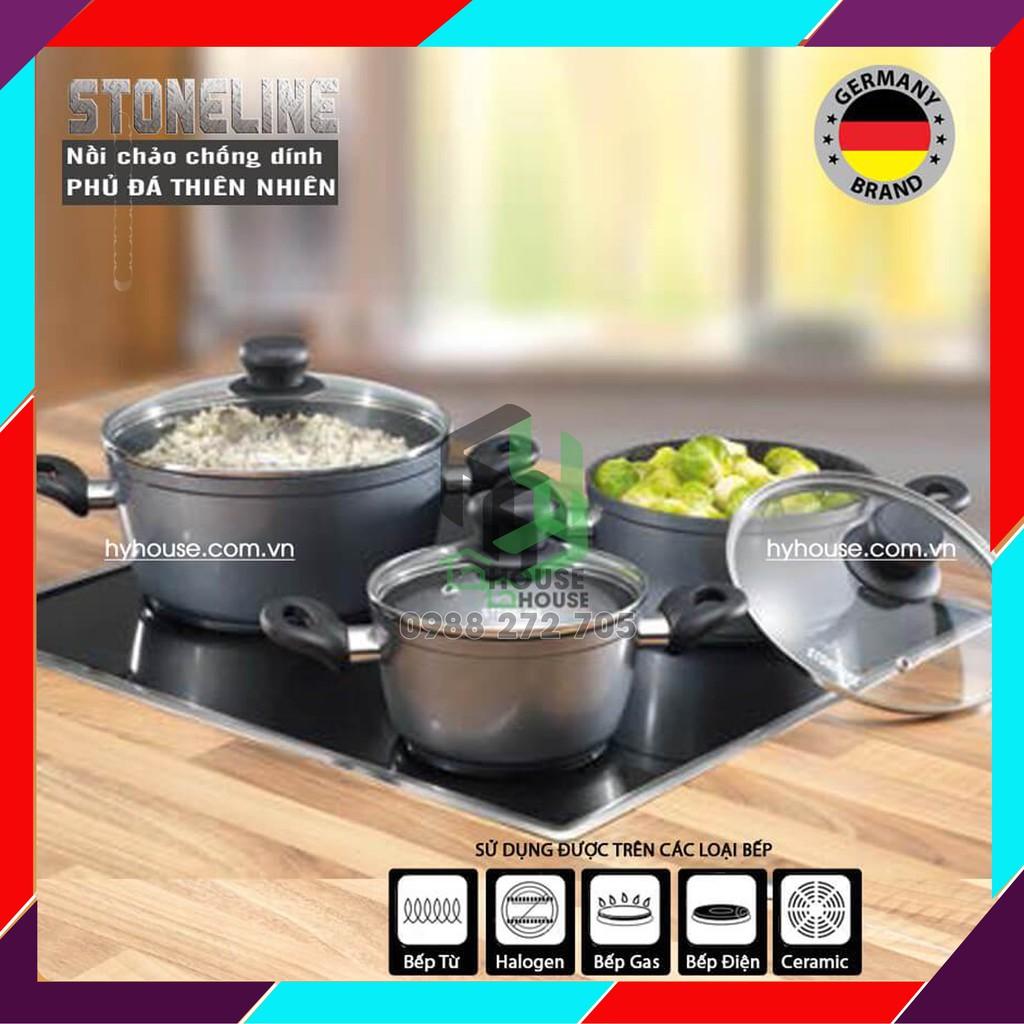 Bộ nồi chảo chống dính dùng bếp từ phủ đá thiên nhiên STONELINE @6588 - 2 chảo, 3 nồi , 3 nắp