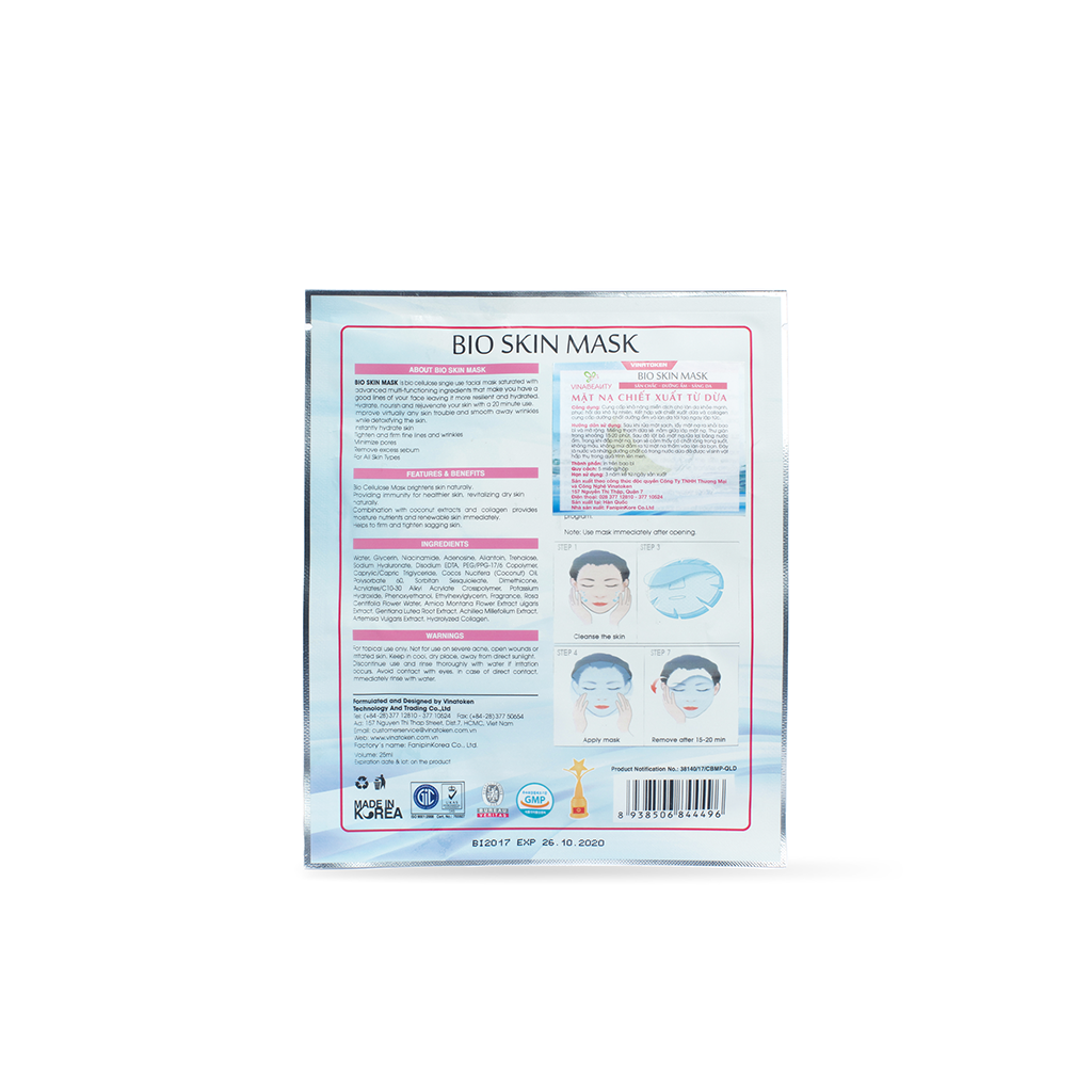 HỘP 10 MIẾNG MẶT NẠ CHIẾT XUẤT TỪ DỪA