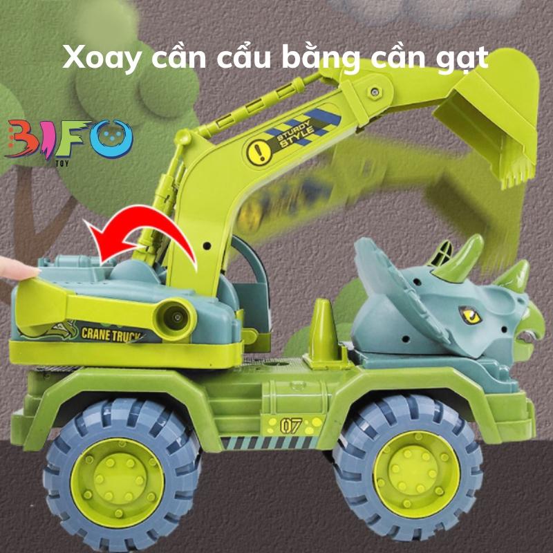 Đồ chơi mô hình xe ô tô khủng long chuyên dụng xe cẩu, xe xúc,xe tải có sẵn khủng long nhỏ đi kèm cho bé