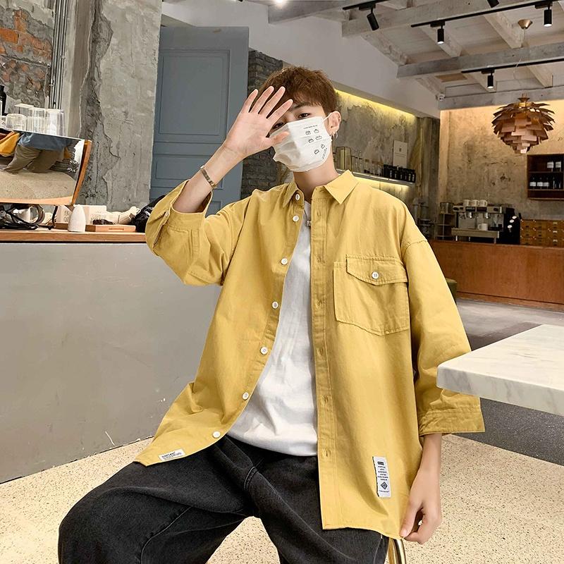 Áo Sơ Mi Ngắn Tay Form Rộng Trơn Màu Thời Trang Mùa Hè Dành Cho Nam