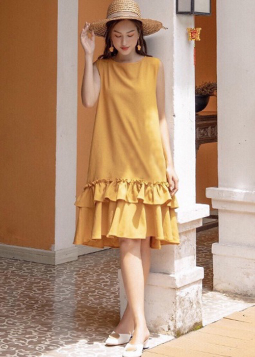 Đầm suông không tay bèo chân, vải mềm mát, thời trang phong cách trẻ
