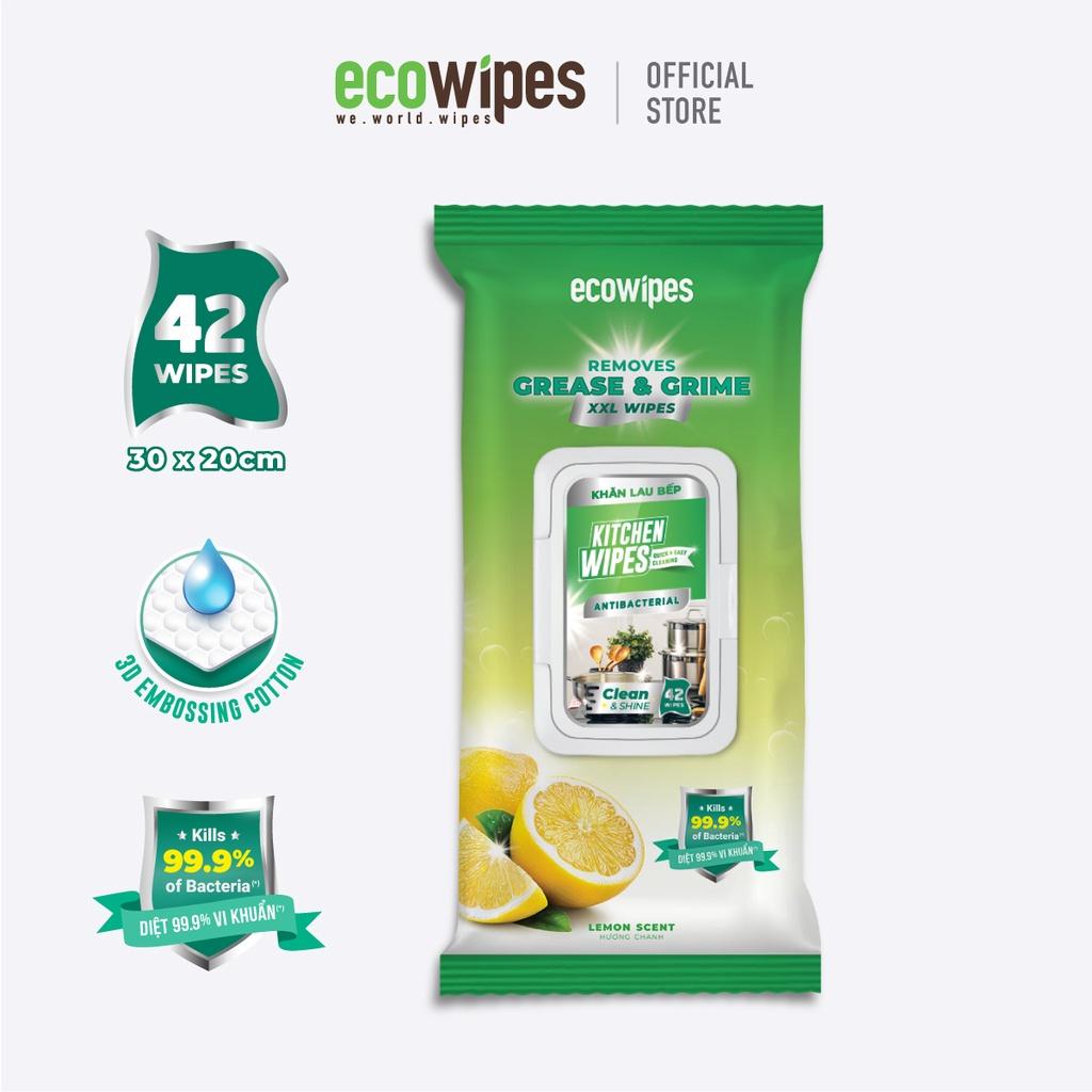 Combo 03 gói khăn giấy ướt lau bếp Kitchenwipes gói 42 tờ giúp làm sạch dầu mỡ trên nhiều bề mặt