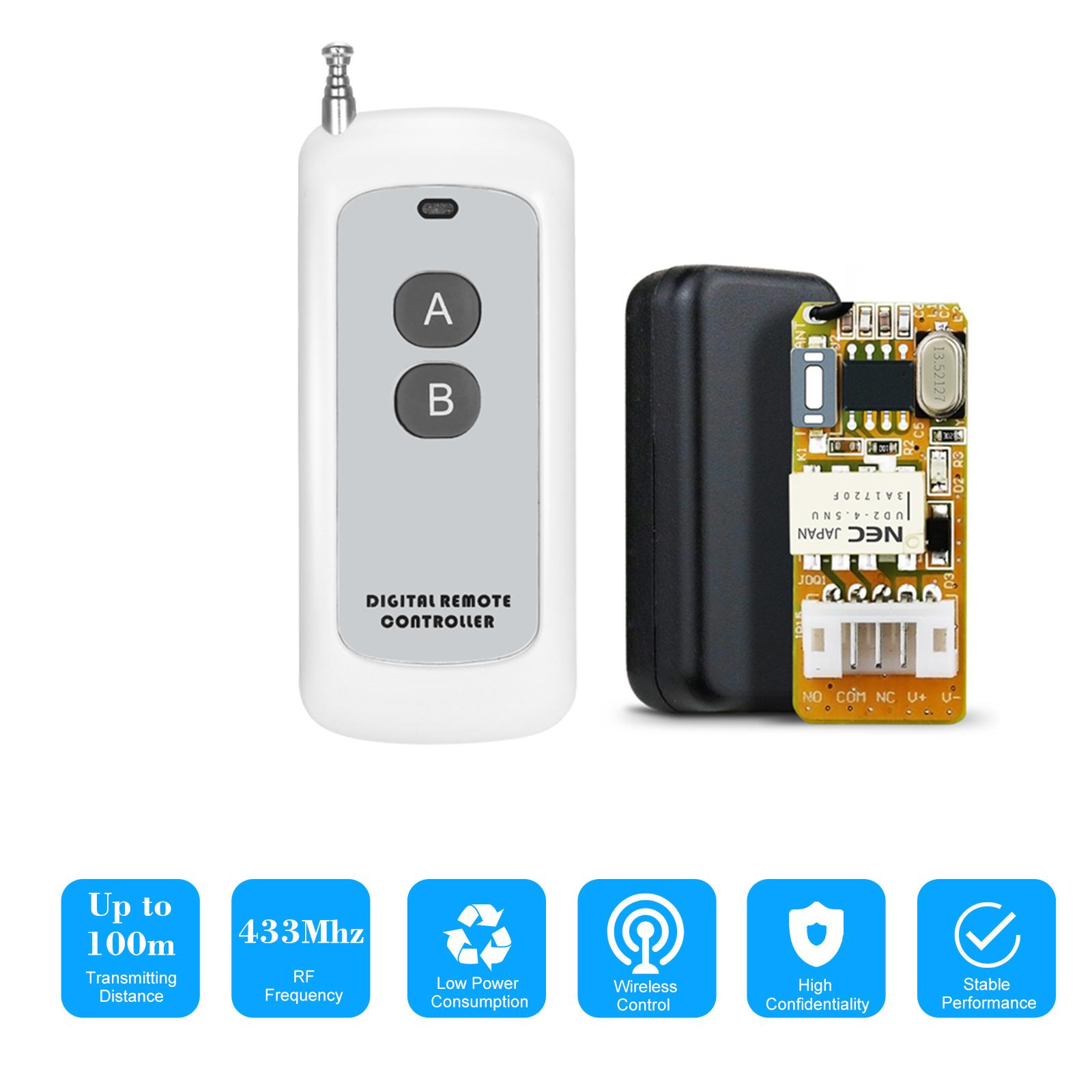 433Mhz DC 3.7V 4.5V 5V 6V 7.4V 9V 12V Universal Receiver Module RF Remote Control Switch Relay 1CH Mini Wireless Control Switch 3.7V-12V Wide Working Voltage + 1PCS 2 Key 433 Mhz Transmitter Remote Controls 1527 Chip