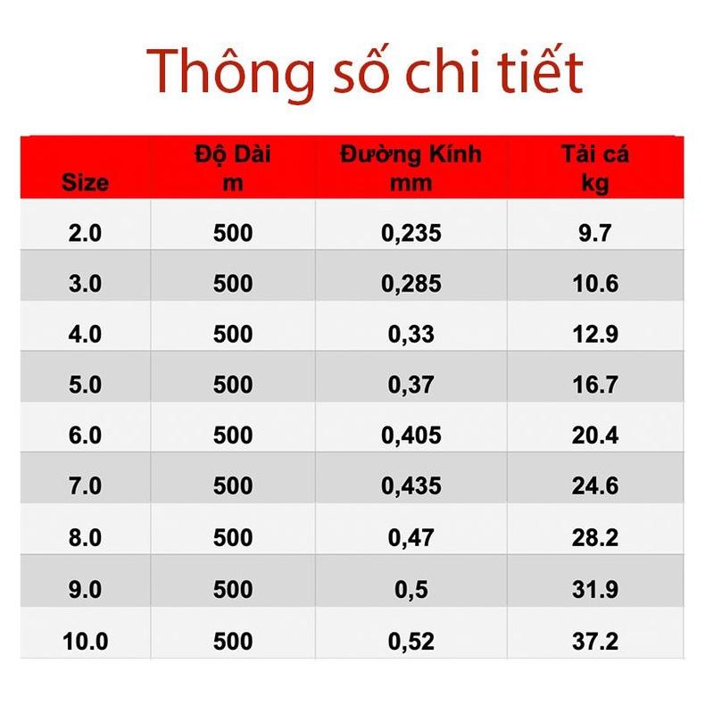 Cước Câu Cá Tàng Hình Nylon CF Dây Câu Cá 500m Siêu Bền, Dây Dù Câu Cá