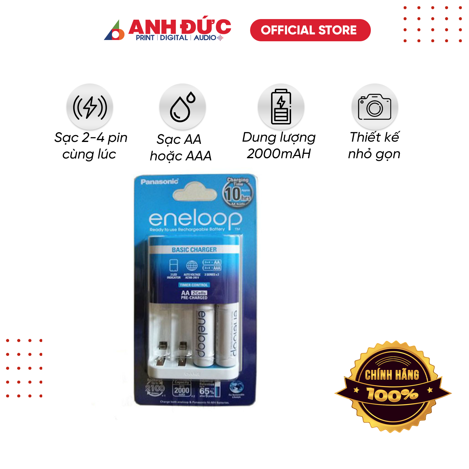 Bộ Sạc Pin AA / AAA ENELOOP  BQ CC51 Kèm 2 Pin Tặng Kèm Hộp Đựng Pin Sạc MADE IN JAPAN - Hàng Chính Hãng