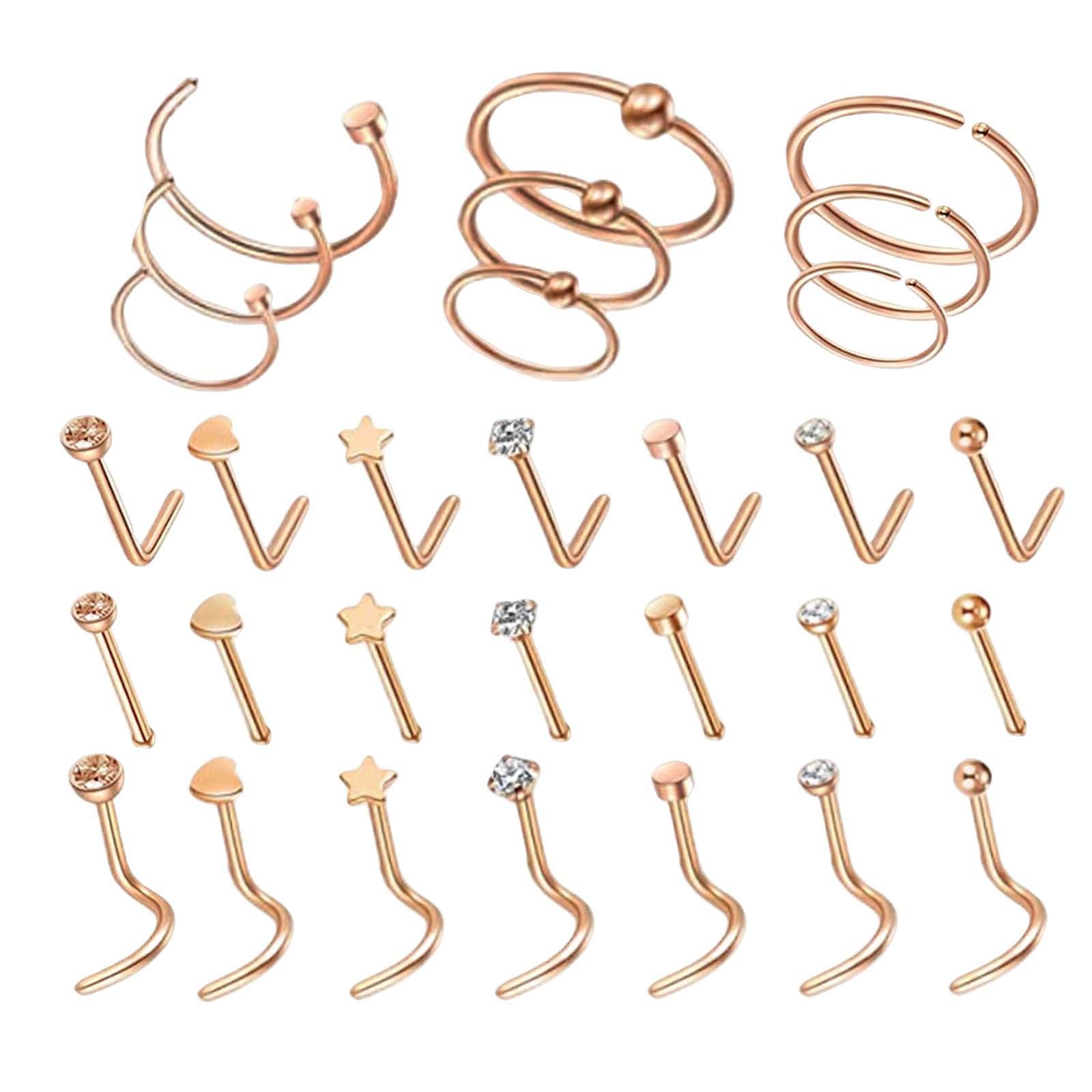 30Pcs Stainless Steel Stud Nose Ring L Shape Nose Piercing for Womens Mens