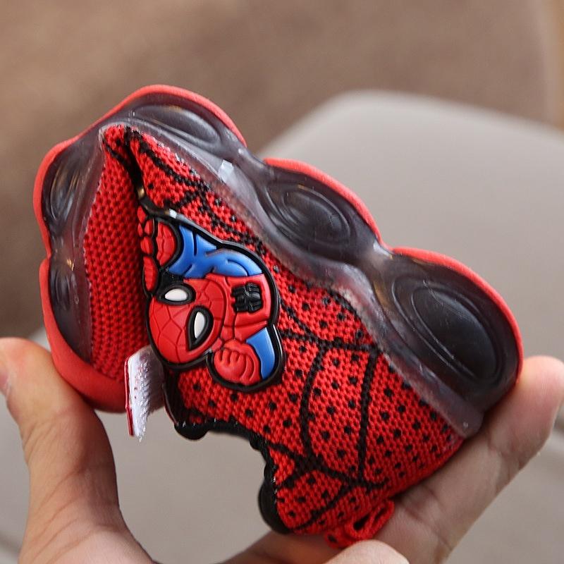 Giày bé trai hình người nhện có đèn LED màu Đỏ cho bé từ 1-15 tuổi Giầy phát sáng cho bé trai Spider Man size 21-30