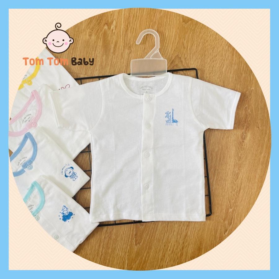 Áo Sơ sinh cotton 100% Thái Hà Thịnh | Mẫu Tay Ngắn Trắng cài nút giữa | Size 1-5 cho bé sơ sinh - 11kg