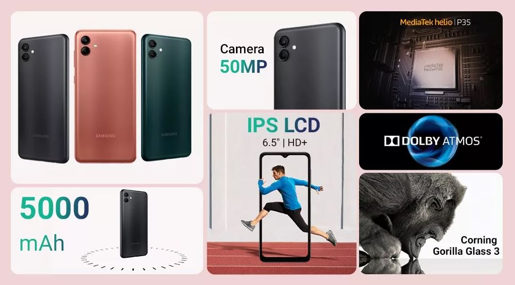 Điện thoại Samsung Galaxy A04 - Hàng chính hãng - Mới 100% Nguyên Seal - Pin Khủng 5000 mAh - Bảo Hành 12 Tháng