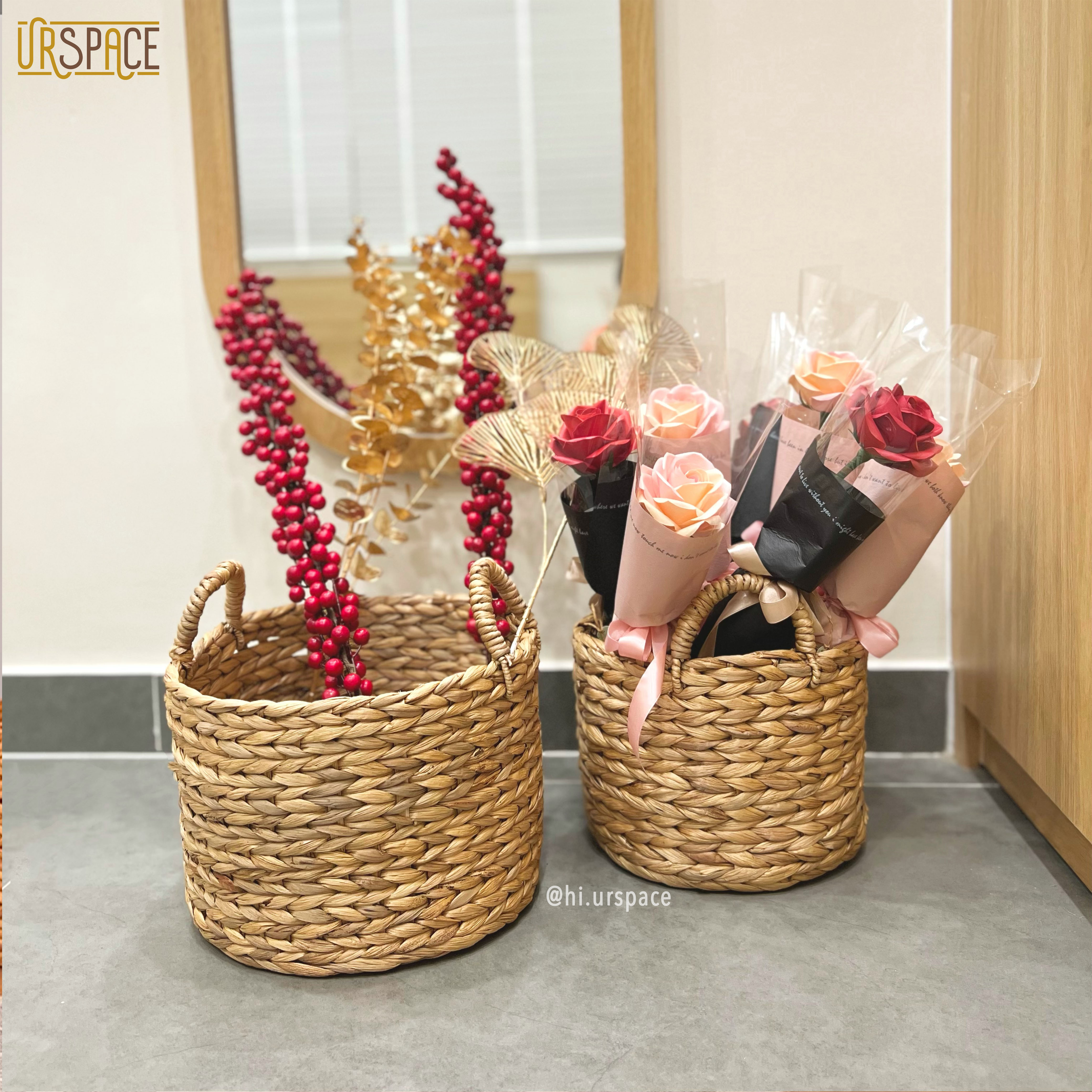Sọt lục bình URSPACE đựng quần áo có quai cầm tiện dụng / COMBO 2 PCS OF ROUND HYACINTH BASKET