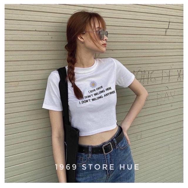 Áo croptop thun lụa thuê hoa cúc