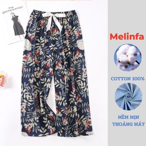 Quần dài suông ống rộng mặc nhà mùa hè chất vải cotton lụa thoáng mát thoải mái mã Q0271