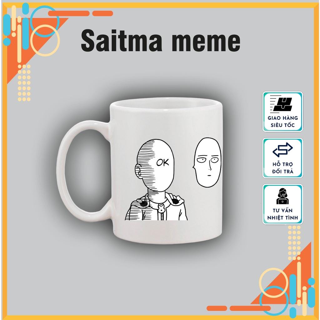 Cốc sứ in hình Saitama meme, cốc sứ One-Punch Man tráng men dùng làm quà tặng, uống nước hàng ngày