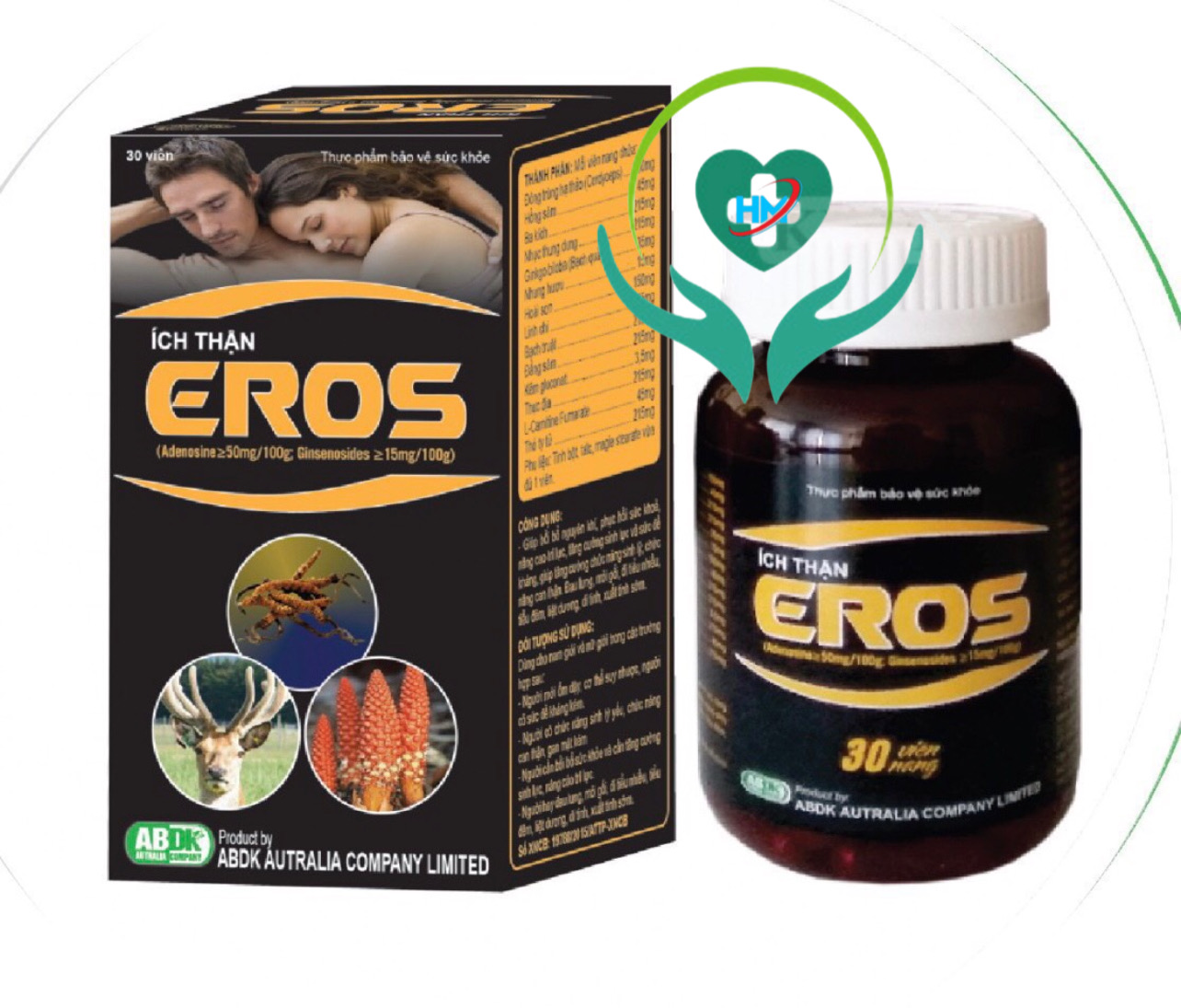 ￼ÍCH THẬN EROS - Hộp 30 Viên -tăng cường sinh lý, phục hồi chức năng thận, tiểu đêm, đau lưng, Vinaphar