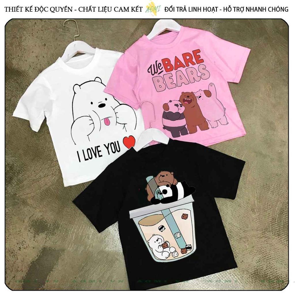 ÁO THUN WE ARE BEARS 3 CON GẤU UNISEX PHÔNG NAM NỮ GIA ĐÌNH CẶP ĐÔI ĐEN TRẮNG HỒNG SIZE TRẺ EM CHO BÉ TRAI GÁI AOMIVN