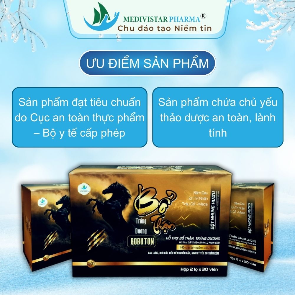 Bổ Thận Tráng Dương ROBUTON Với 8 Loại Thảo Dược Giúp Cải Thiện Sinh Lý Nam An Toàn, Hiệu Quả Hộp 30 Viên Nang