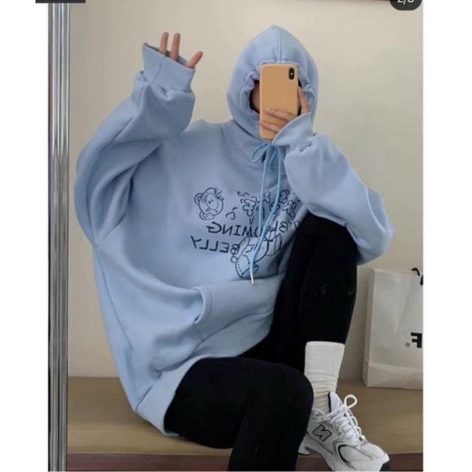 Áo hoodie nữ có nón form rộng in gấu với chất nỉ ngoại cao cấp thời trang thu đông