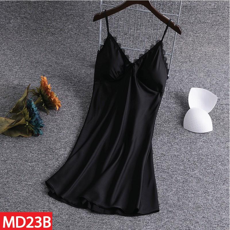 Đầm Ngủ HISEXY Lụa Satin Phối Ren Kèm Mút Ngực MD23