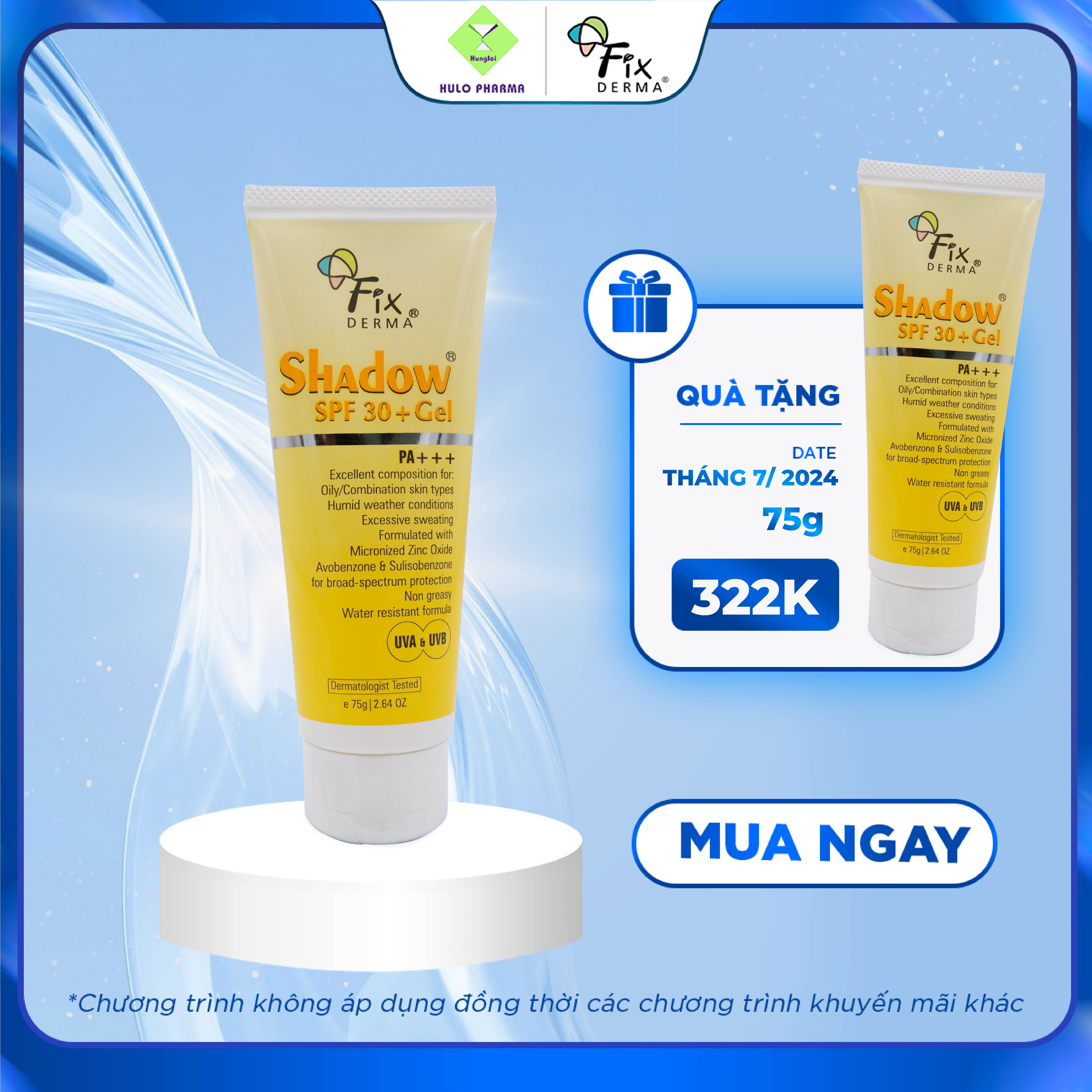 Gel chống nắng Fixderma Shadow SPF 30+ Gel (75g)