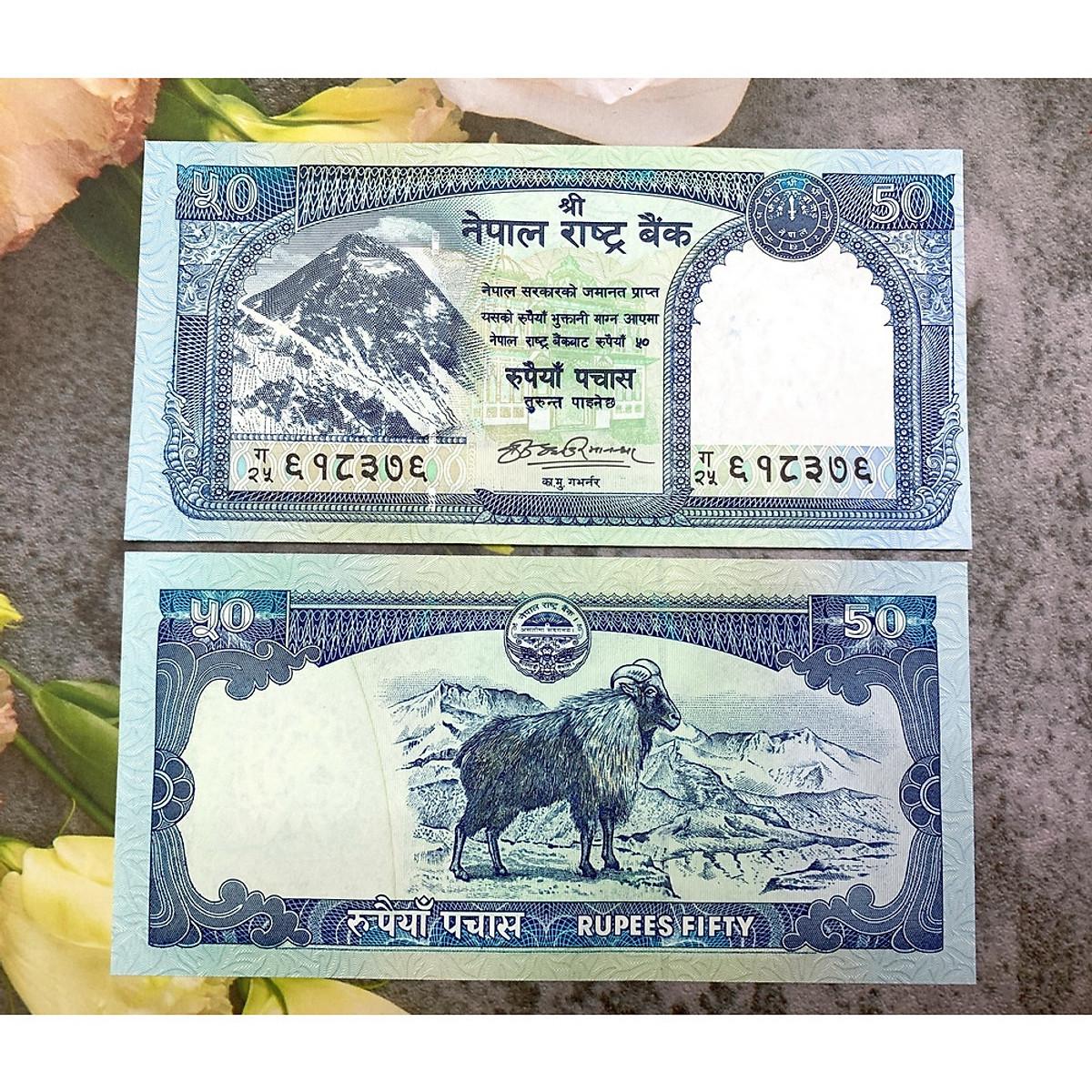 Tiền cổ Nepal 50 Rupees con dê tuổi Mùi sưu tầm, mới 100% UNC, tặng phơi nilon bảo quản