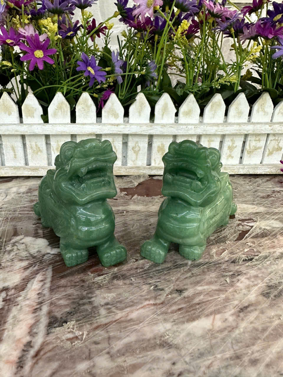 Cặp Tỳ Hưu phong thủy đá thạch anh xanh Aventurine - Dài 10 cm