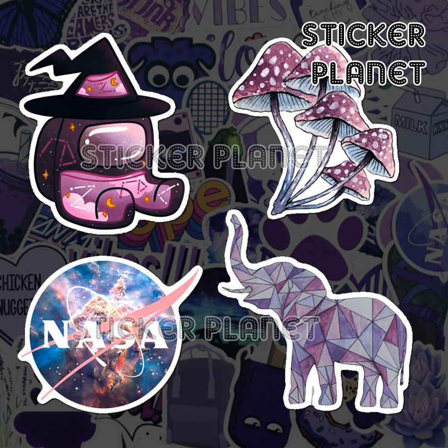 Bộ sticker chống thấm nước trang trí mũ bảo hiểm, đàn, guitar, ukulele, điện thoại laptop, dán sticker macbook sticker chủ đề màu tím