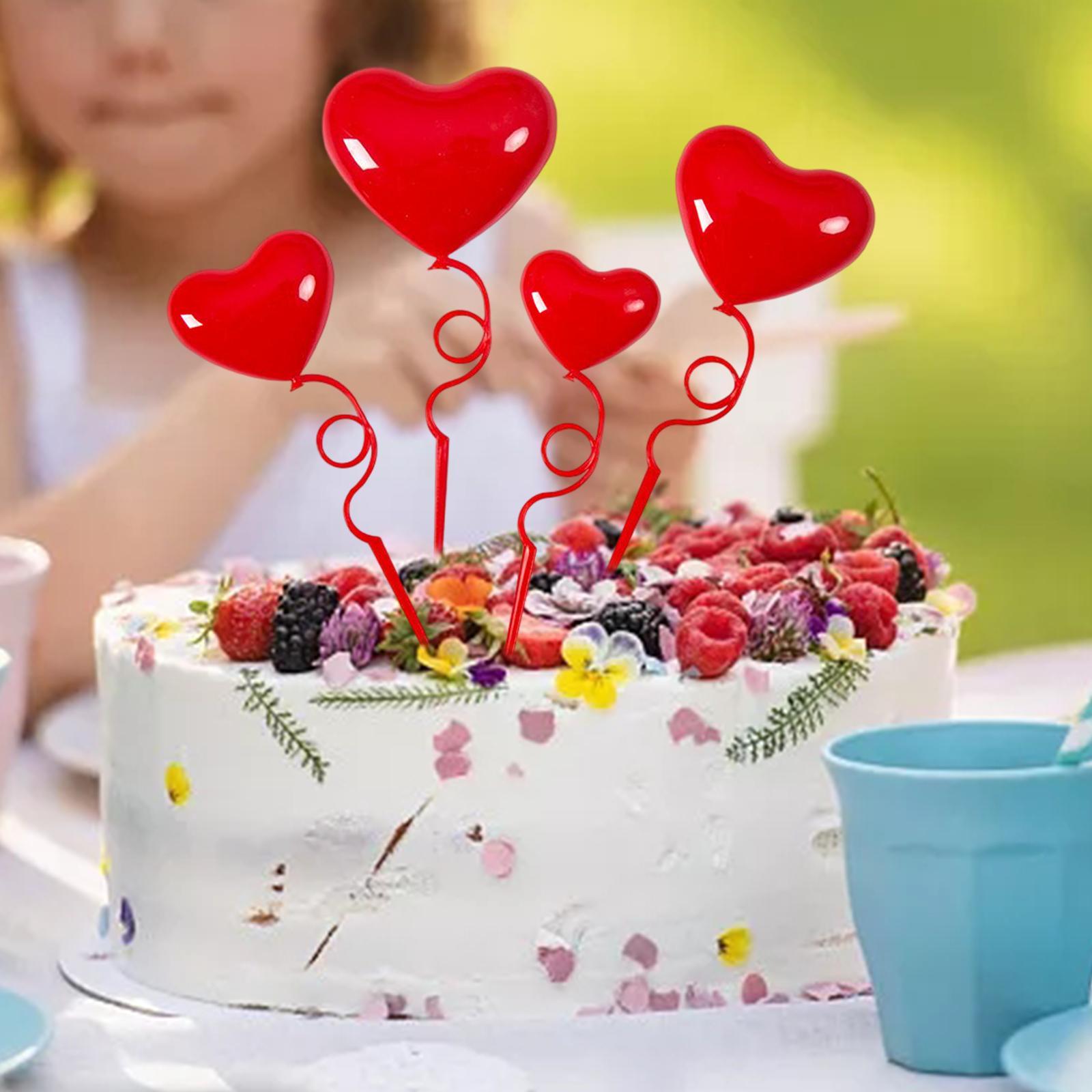 4Pcs Cake Decorations Heart Shape 3D Love Ornaments for Thanksgiving Wedding