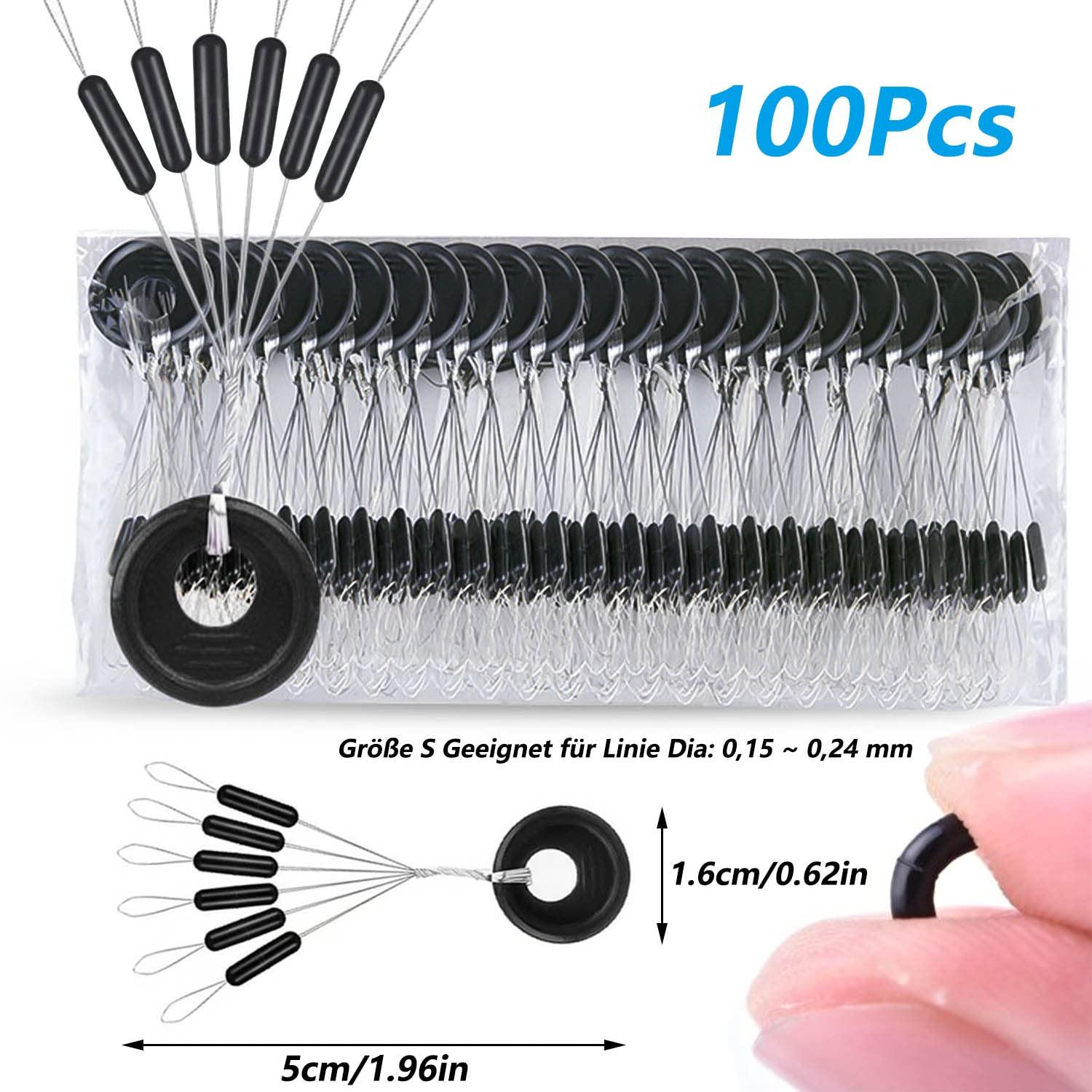 100 miếng nút cao su câu cá, kích thước của dây buộc dây, câu cá, nút chặn cao su 6 trong 1, bộ đóng băng vá