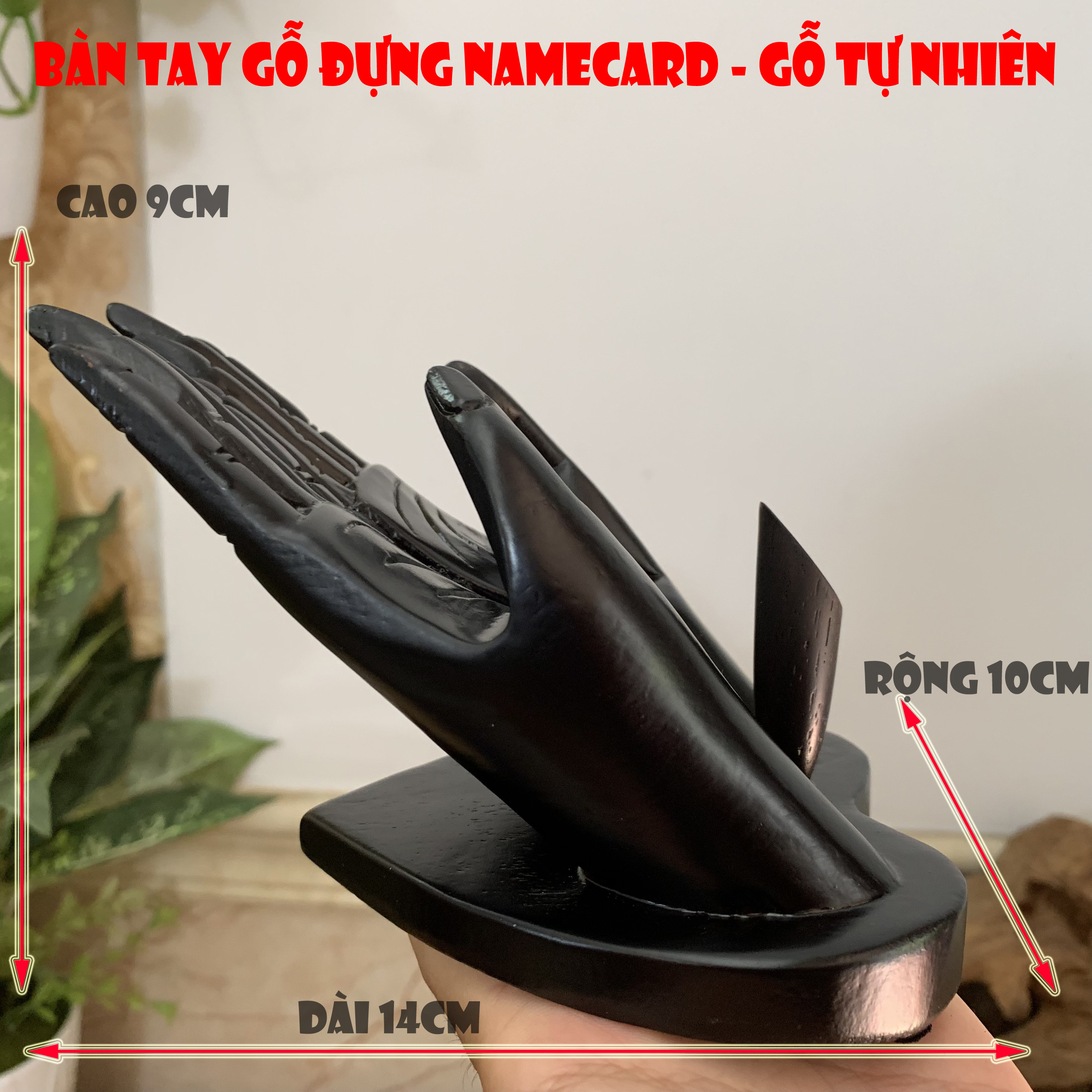 Bàn tay gỗ trang trí để name card trang trí card visit + kèm cắm bút gỗ - Dài 14cm - Gỗ tự nhiên