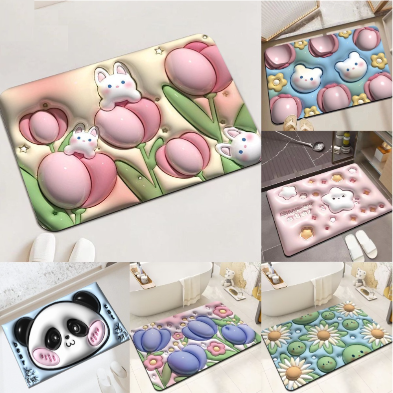 Thảm lau chân 3D in hình siêu cute, thảm chùi chân silicone thấm nước chống trượt GD724-ThamNoi