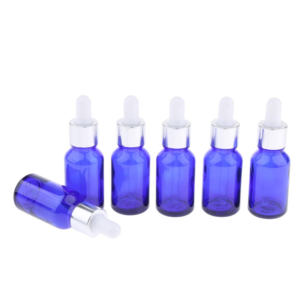 6Pcs 10ml + 6x 30ml Empty Glass Eye Dropper Bottle for Essential Oils Blue