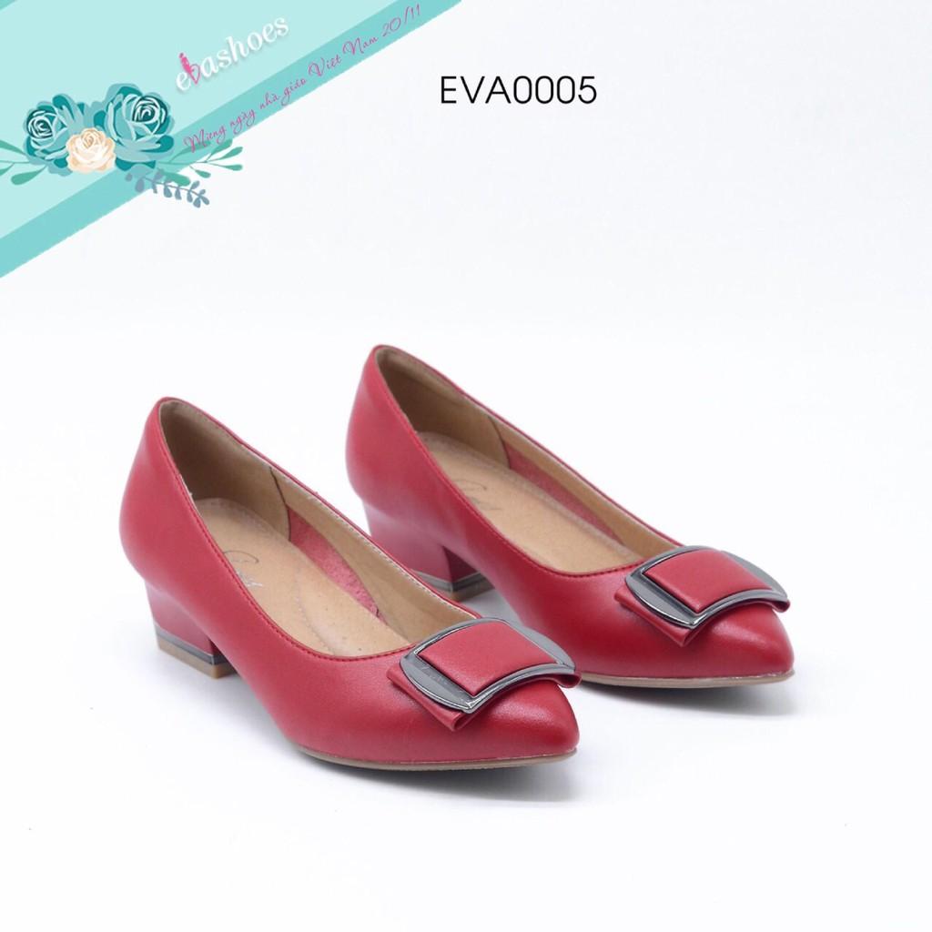 Giày cao gót đế vuông mũi nhọn phối khuy kim loại tổng hợp 3cm Evashoes EVA0005