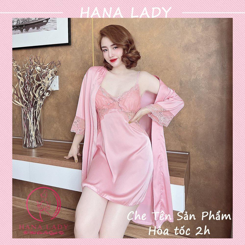 Váy ngủ lụa 2 dây kèm choàng có mút ngực gợi cảm - đầm ngủ sexy cao cấp VN489