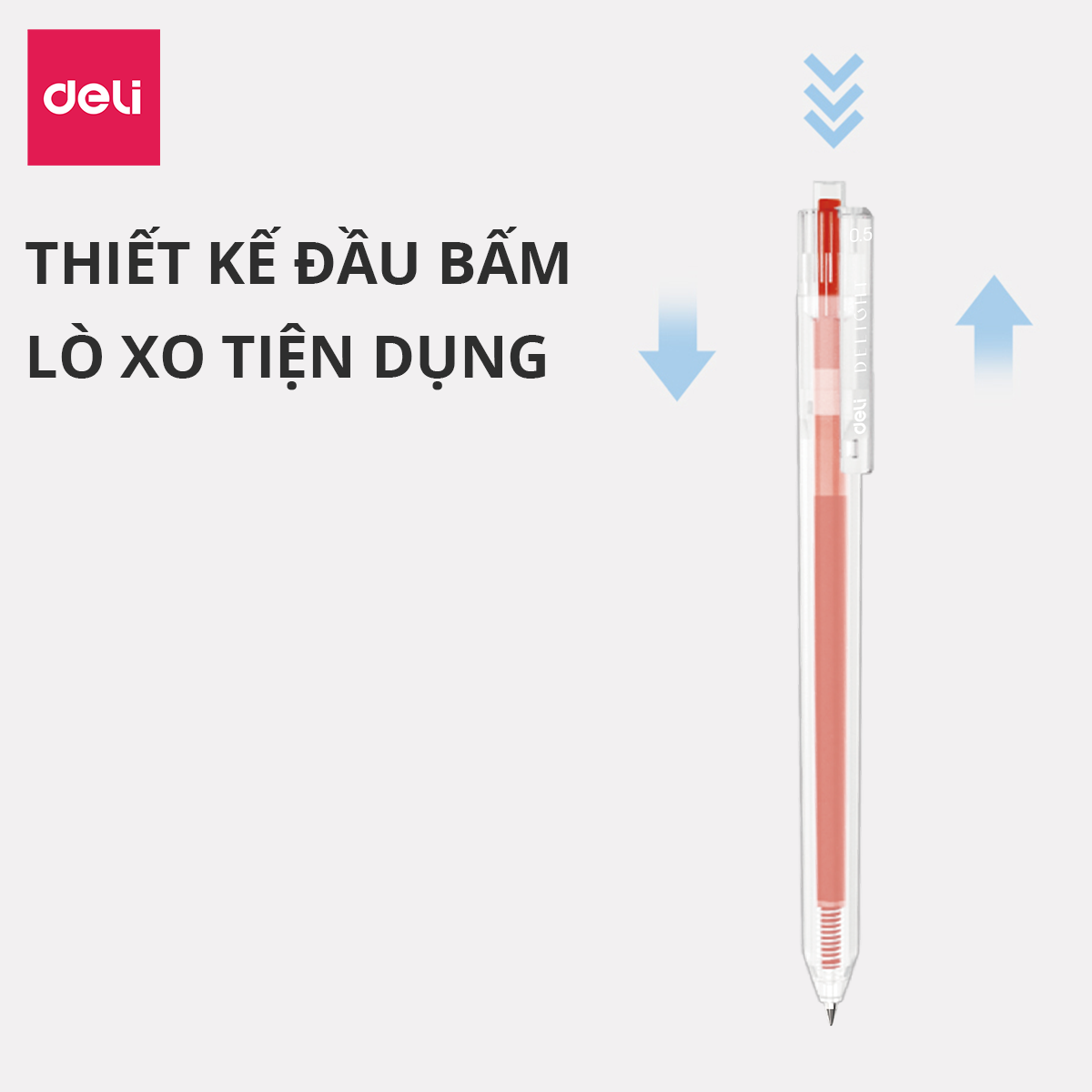 Bút gel bấm 0.5mm nhiều màu Deli - 1 chiếc - độ dài mực lên tới 1000m Đen/Nâu/ Đỏ/ Xanh Dương/ Xanh Lá/ Tím/ Cam - EG118