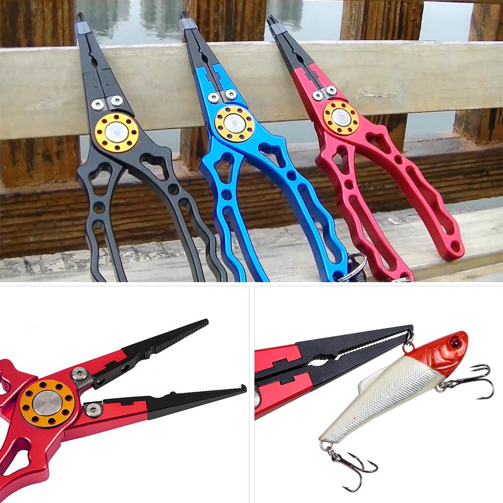 Aluminium Fishing Pliers Hook Remover Pliers Fish Holder Split Ring Tool Clip Clamp Line Cutter with Lanyard Storage Bag