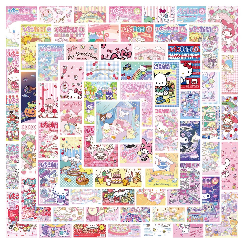 Bộ 65 STICKER Hình Sanrio Hoạt Hình Chống Thấm Nước