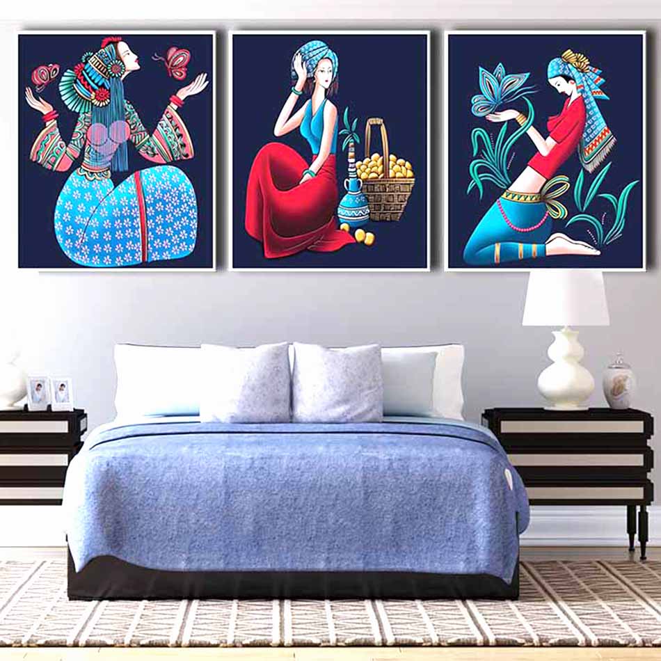 Bộ 3 tranh canvas decor cô gái - DC003