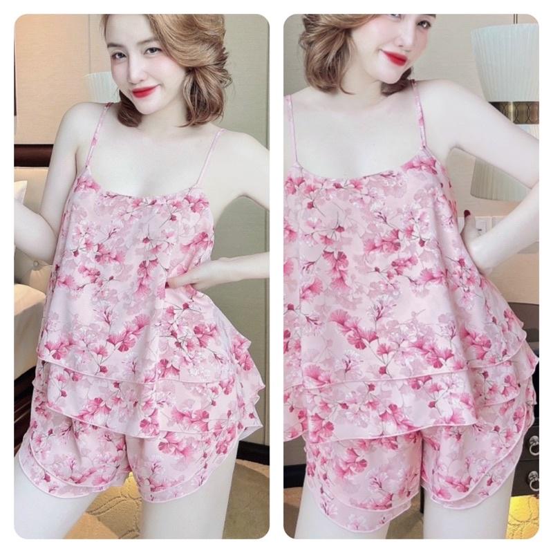 Đồ Ngủ Nữ 2 Dây Lụa, Bộ Mặc Nhà BIGSIZE Lụa Mango 2 tầng, Fresize 40-70kg, tuỳ chiều cao - HÌNH CHỤP THẬT