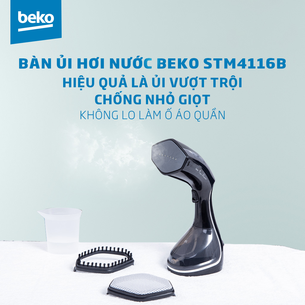 Bàn Ủi Hơi Nước Cầm Tay BEKO 1600W Mặt Đế Ceramic Chống Dính Có Màn Hình Led, Loại Bỏ Vi Khuẩn Trên Quần Áo - STM4116B - Hàng Chính Hãng